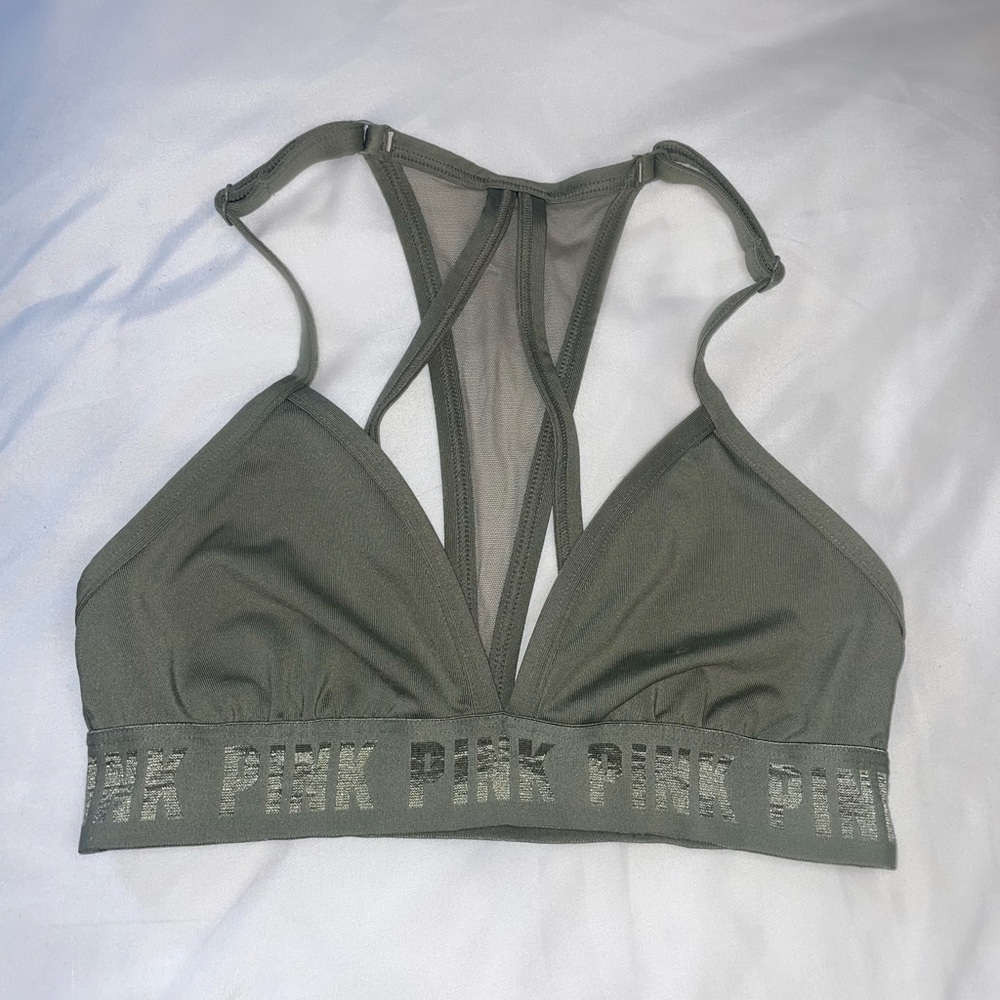PINK olive green sports bra